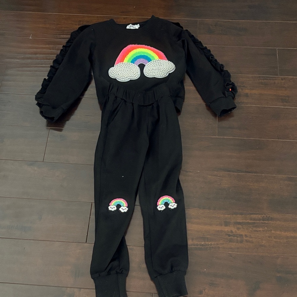 Lola + The Boys Black Rainbow Kids Matching Set